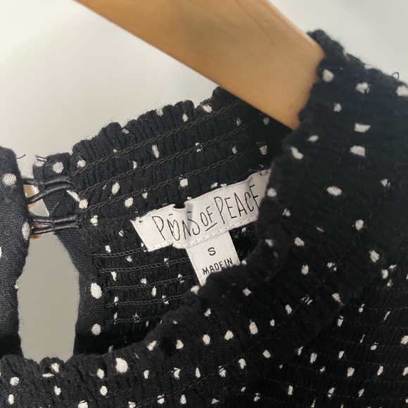 Patrons of Peace Black Polka Dot Dress – Smocked Mock Neck Long Sleeve Flowy - Picture 2 of 6